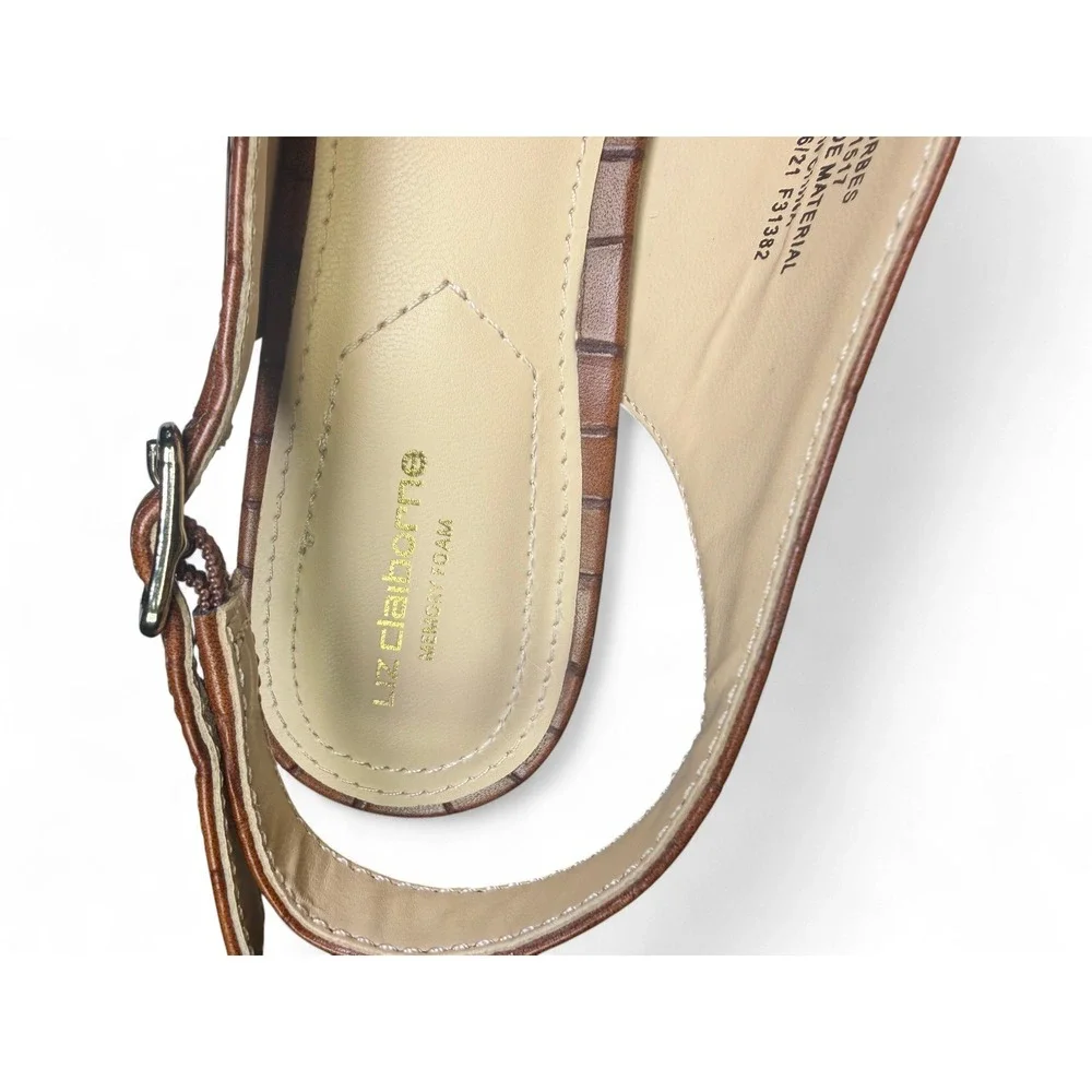 Liz Claiborne LC Forbes Cognac Croc Slingback Block Heel Pumps Womens 7M NEW